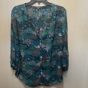 NYDJ Blue and Green Patterned Blouse